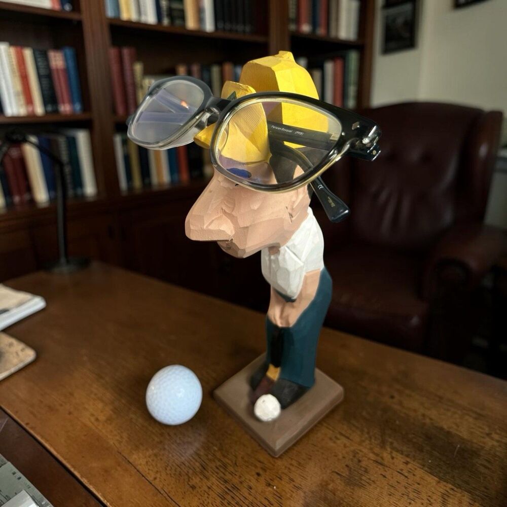 Peepers Wood Golfer Eyeglass Holder Stand Dad Father Gift Mancave Office Decor